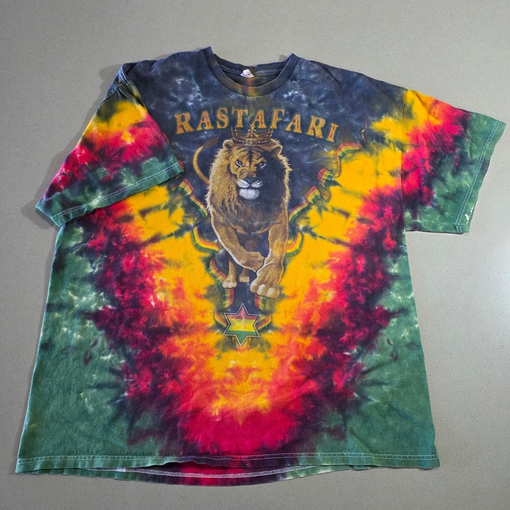 Rastafari Lion Tie Dye Graphic T-Shirt Reggae Colors XL
